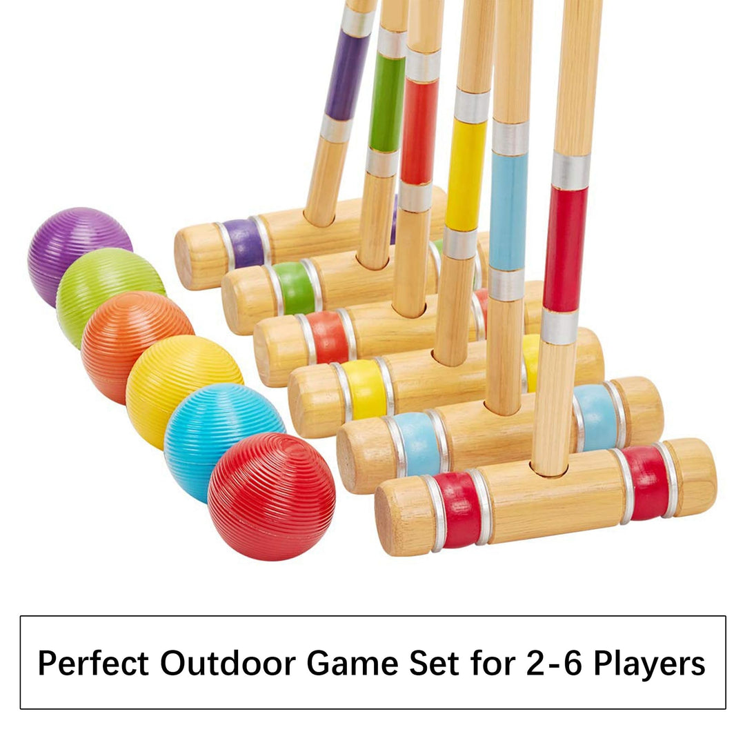 ix Player Croquet et with Premium Rubber Wooden 28in Colored Balls