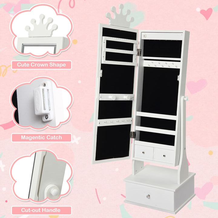 Kids Jewelry Armoire with Full-Length Mirror Girl Vanity Dress Up