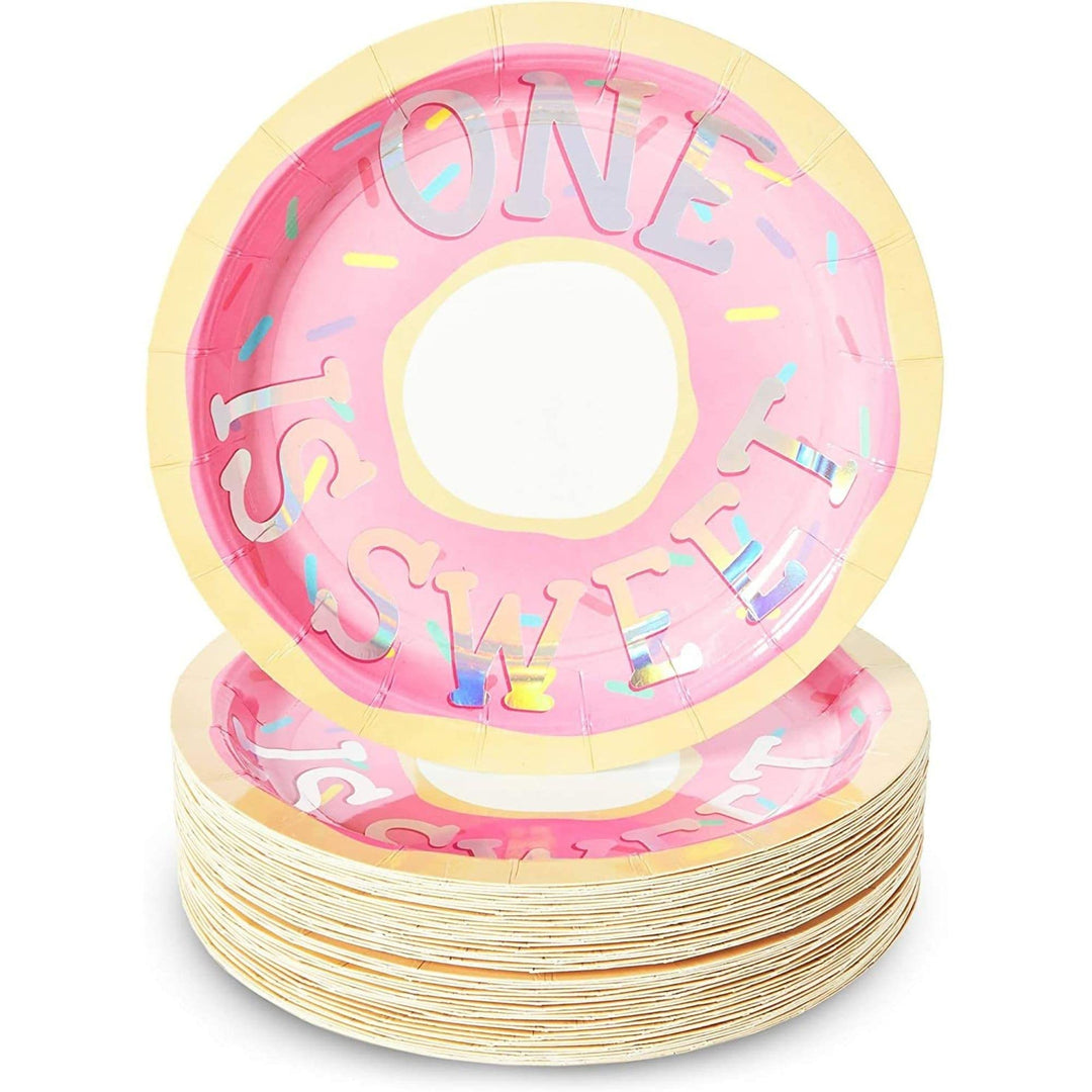 Donut Paper Plates For 1st Birthday Party (7 In 48 Pack) Multi Color Border Casual Round Plastic