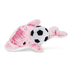 Pink Dolphin Stuffed Animal with Soccer Ball Plush 14 Inches Black White Polyester