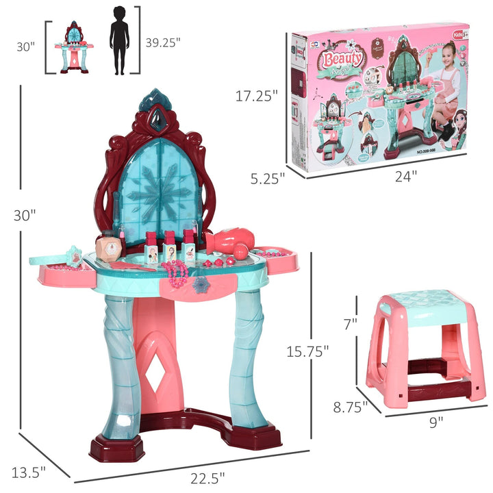 Self-Opening Mirror Design Kids Vanity Makeup Table Set with Chair and