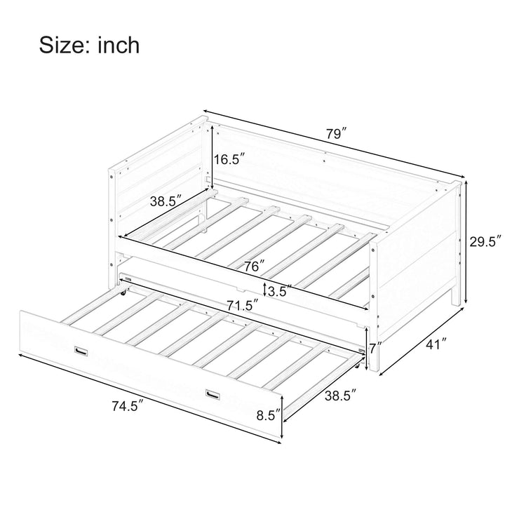 Twin Size Solid Wood Daybed with Trundle for Kids Teens Dorms and