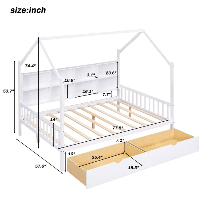 Design Full Size House Bed Kids White Mid-Century Modern