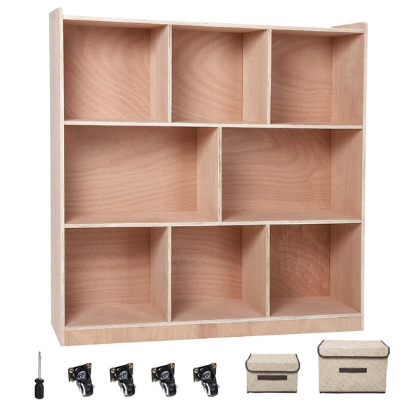 8-Compartment Solid Wood Storage Cabinet Kids Book Shelf Natural Modern Contemporary MDF Finish Includes Hardware