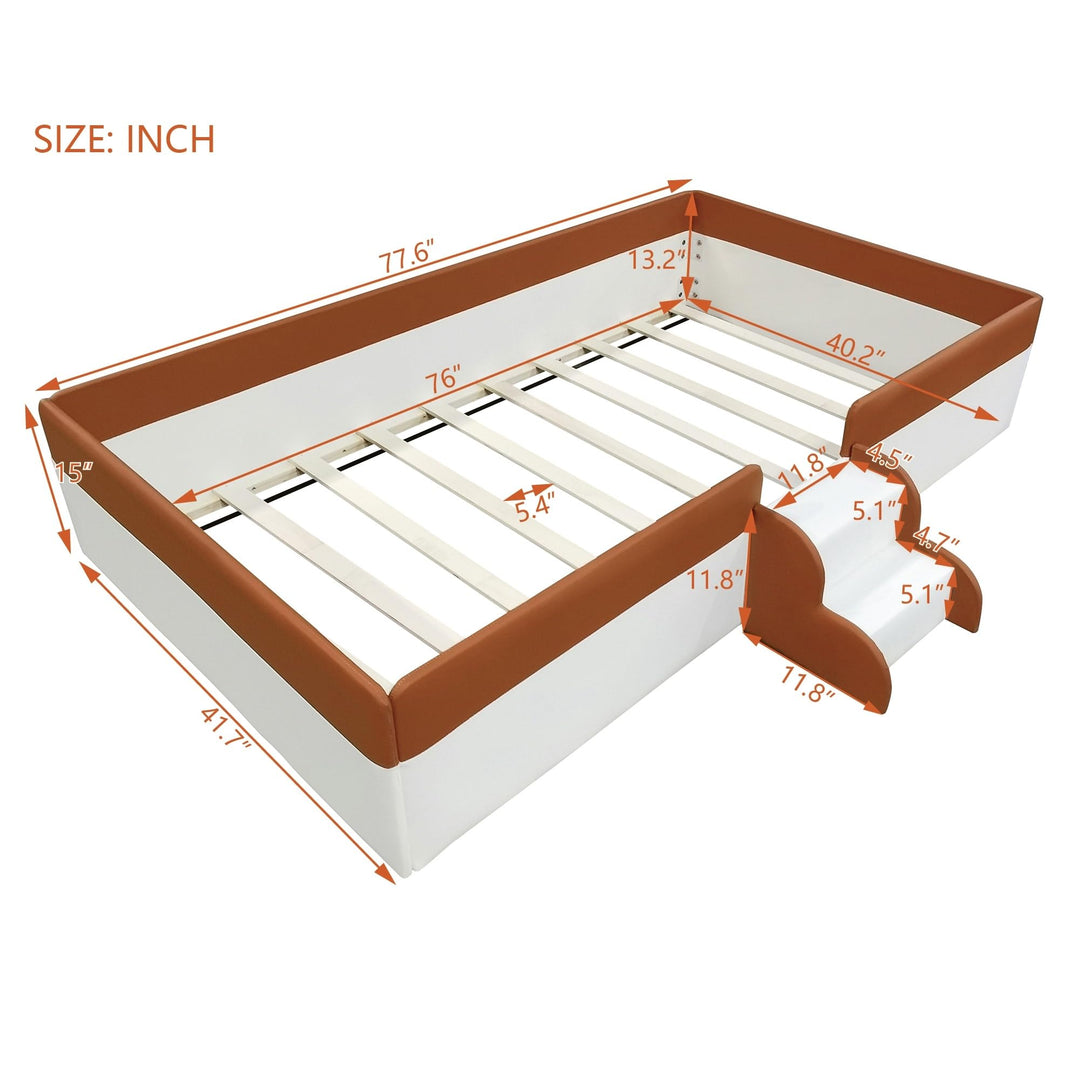 Upholstered Floor Bed Daybed Frame Mother Child Brown Modern