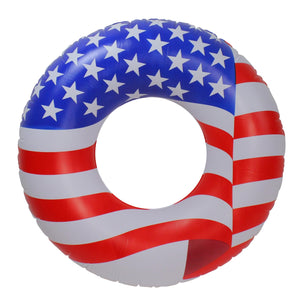 36" Red and White American Flag Patriotic Inflatable Swimming Pool Inner Tube Blue Plastic