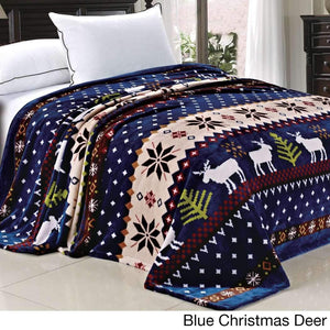 90 X 60 Inch Twin Blue Christmas Deer Throw Blanket for Kids, Navy Fleece Animal Themed Tree Floral Wildlife Motif Geometric Design Bold Line Striped Pattern Scandinavian Polyester