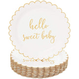 48-Pack Hello Sweet Baby Design Disposable 9" White Plastic