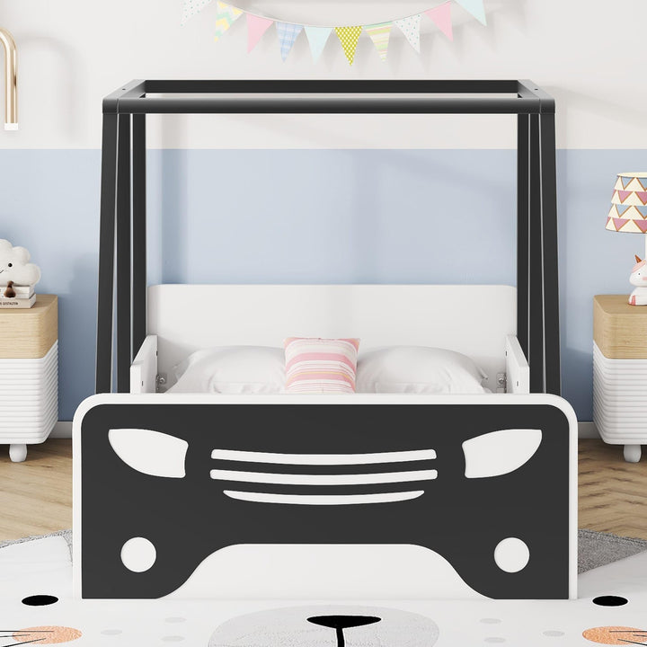 Twin Size Bed Kids Car-Shaped Black Mid-Century Modern Contemporary