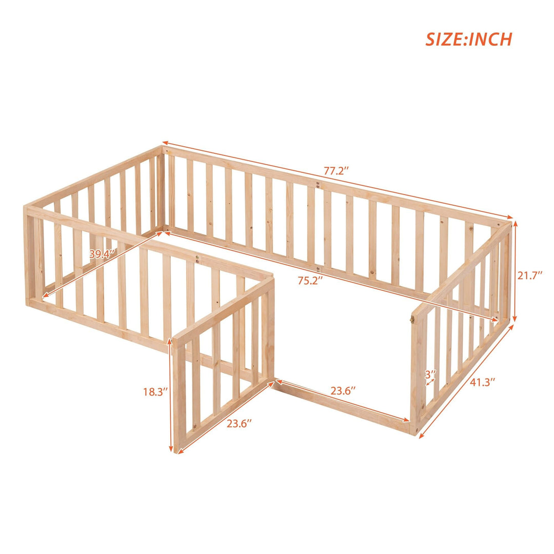 Elegant Design Twin Size House Bed Kids with Fence and Door Brown