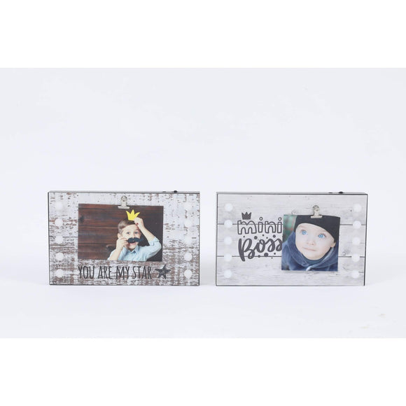 2pc Kids Mini-boss and Star Picture Frame with Led Lights Grey Farmhouse Rectangle Metal Plastic