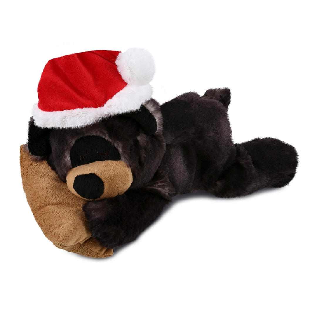 Santa Sleeping Black Bear with Pillow Plush Outfit 10.5 Inches Brown Red Polyester