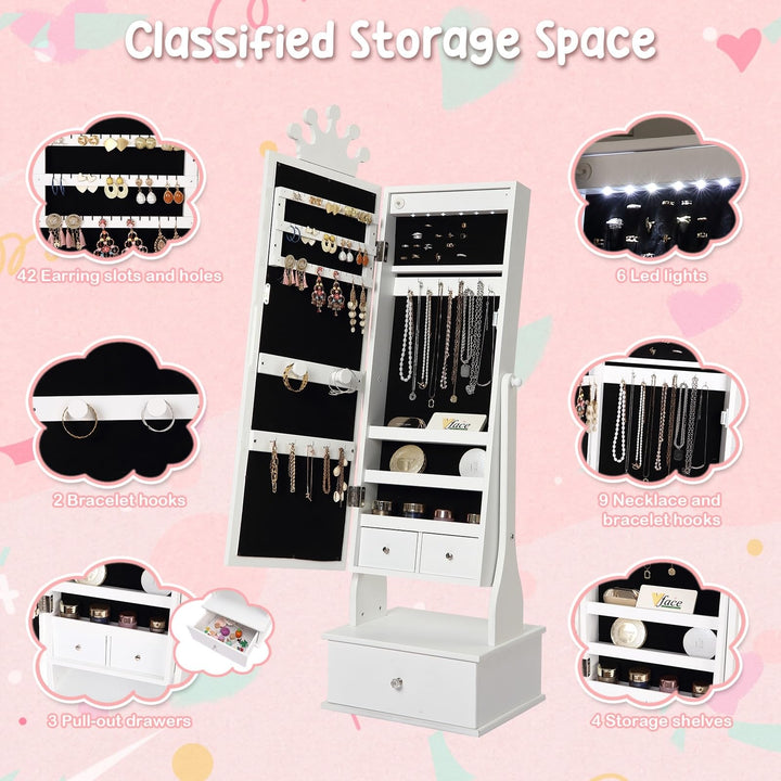Kids Jewelry Armoire with Full-Length Mirror Girl Vanity Dress Up