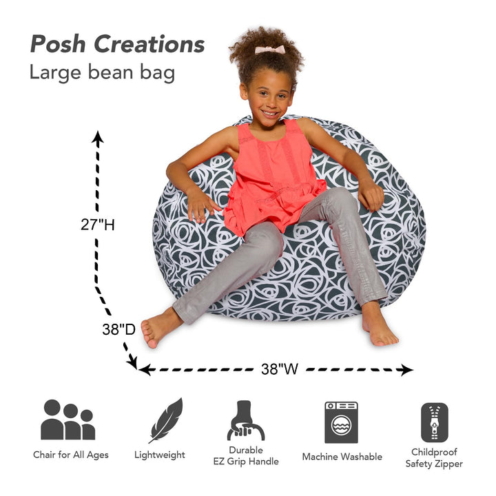 Posh Beanbags Bean Bag Chair Large-38in Canvas Birds