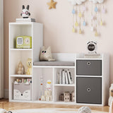 Kids White Bookcase 6-Cubby Storage Bench for Kids' Room 11.8" l X 44.1" w 36.2" h Farmhouse Modern Contemporary MDF Painted Includes Hardware