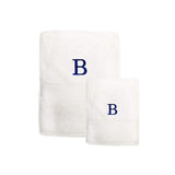 Kids 2-Piece White Turkish Cotton Bath and Hand Towel Set with Royal Blue Monogrammed Initial - E Embroidered Solid Color