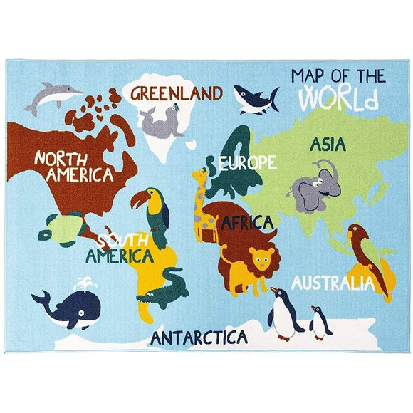 World Map Blue Kids Fun Play Mat Educational Reversible Rug 31