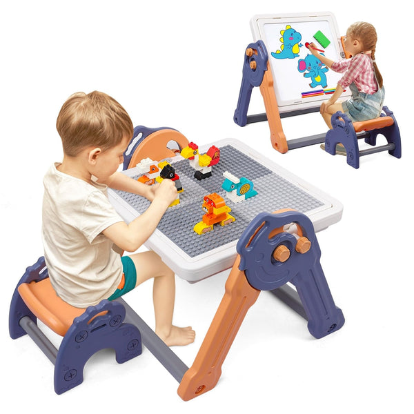 Easel for Kids Foldable Toddler with Building Block Table Multi Color Modern Contemporary Plastic