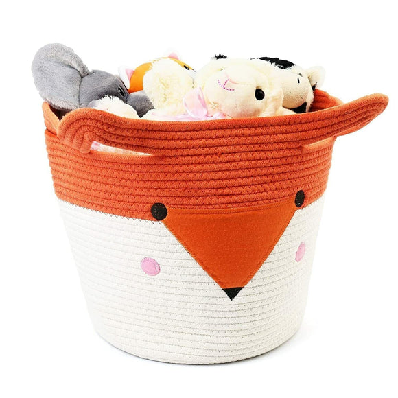 Cotton Rope Nursery Storage Basket Toy Organizer and Laundry Hamper White Fabric