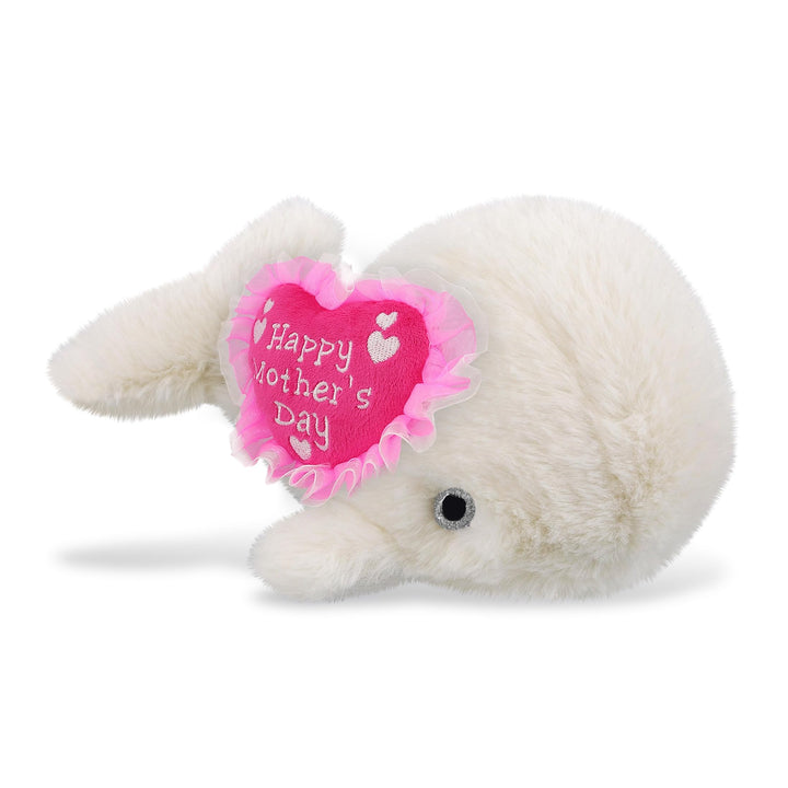 Plush White Whale with Pink Heart 7 Inches Polyester