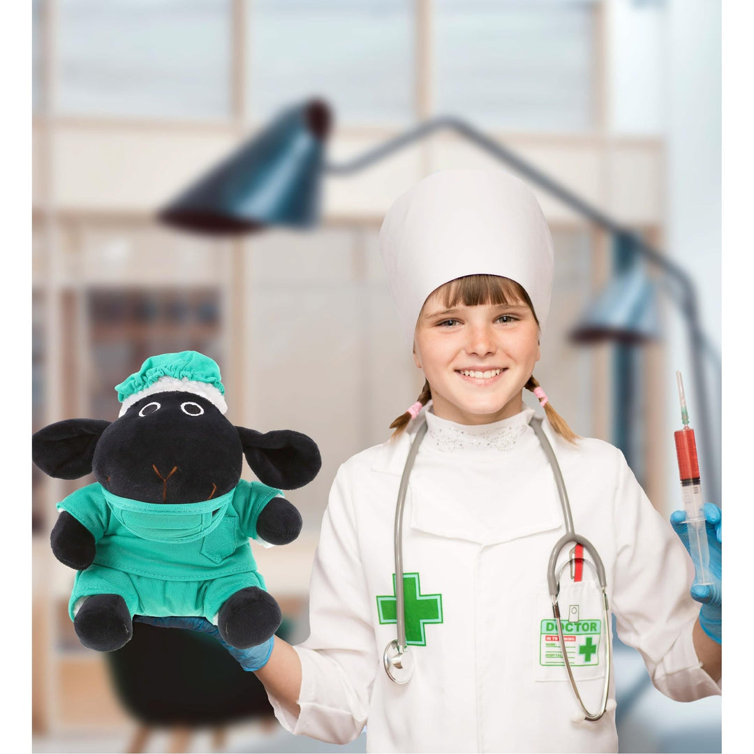 Black Nose Sheep Doctor Plush Toy with Scrub Uniform and Cap 6