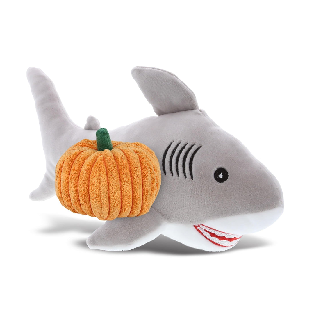 Baby Soft Grey Shark Stuffed Animal with Pumpkin 12 Inches Orange Polyester