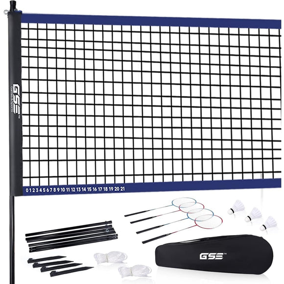 Portable Badminton Complete Set with Net 4 Rackets 3 Outdoor Backyard Beach Games