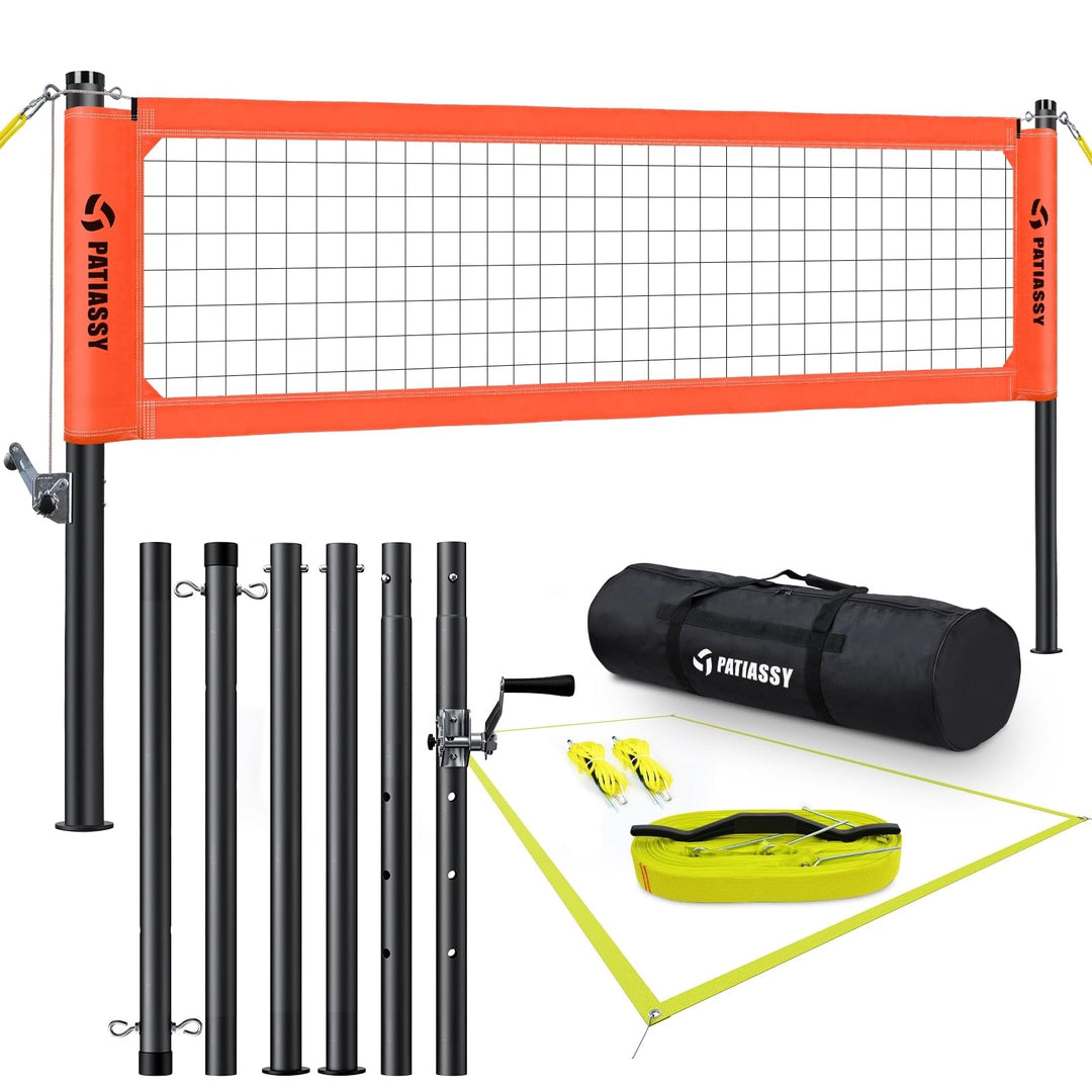 Outdoor Portable Volleyball Net Set System for Backyard Adjustable Orange