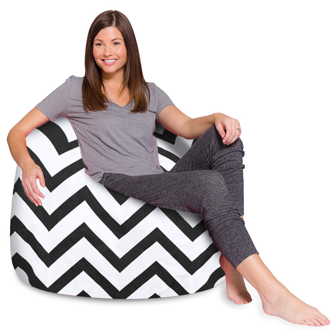 Posh Creations Bean Bag Chair for Kids, Teens, and Adults Includes Removable and Machine Washable Cover, 48in - X-Large, Canvas Chevron Black and White