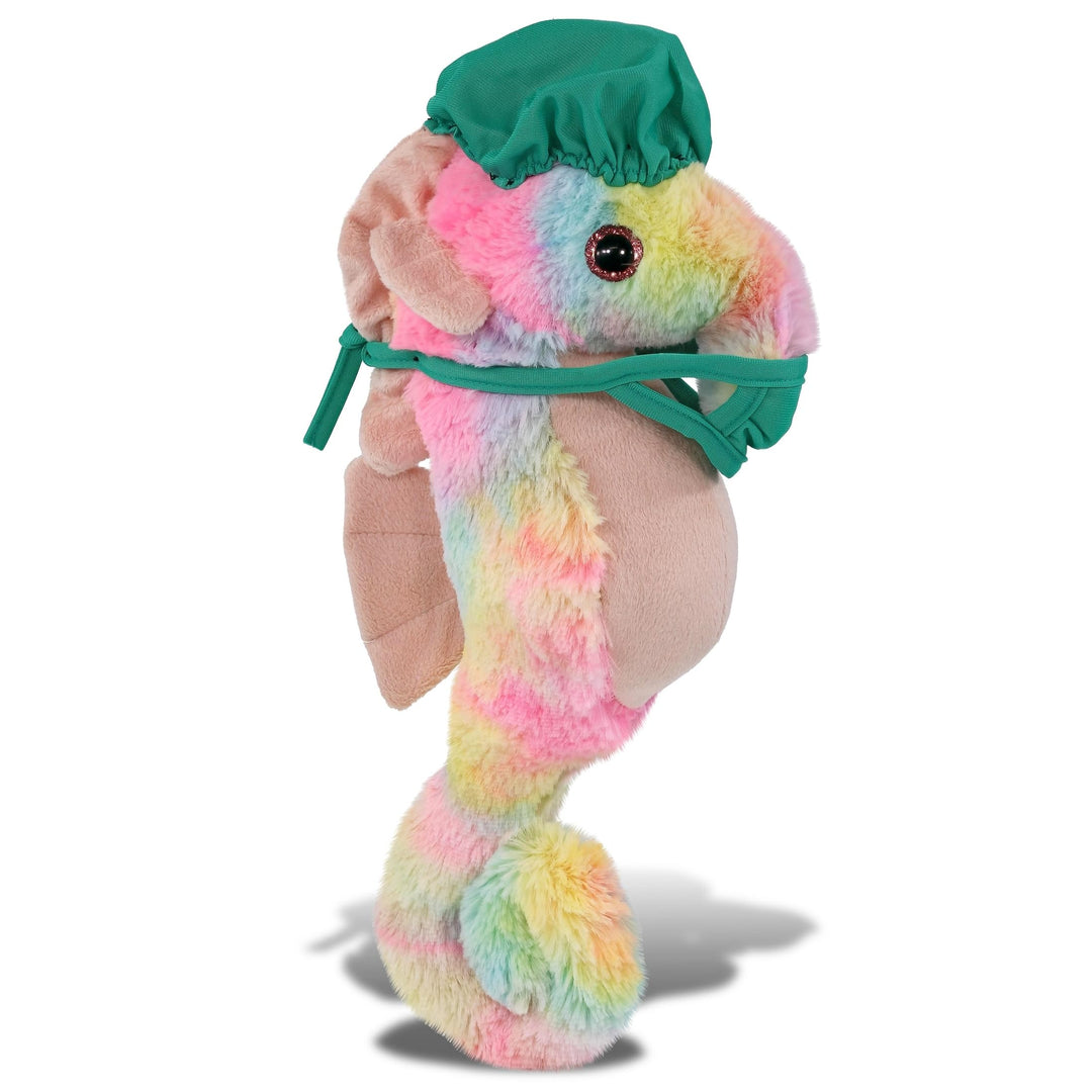 Rainbow Seahorse Doctor Plush Toy with Scrub Uniform and Cap 15 Inches Multi Color Polyester