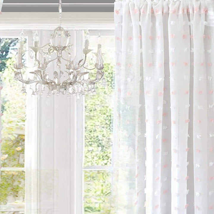 White Voile Sheer Window Curtain Panel Pair Pink Dots Kids and Teen