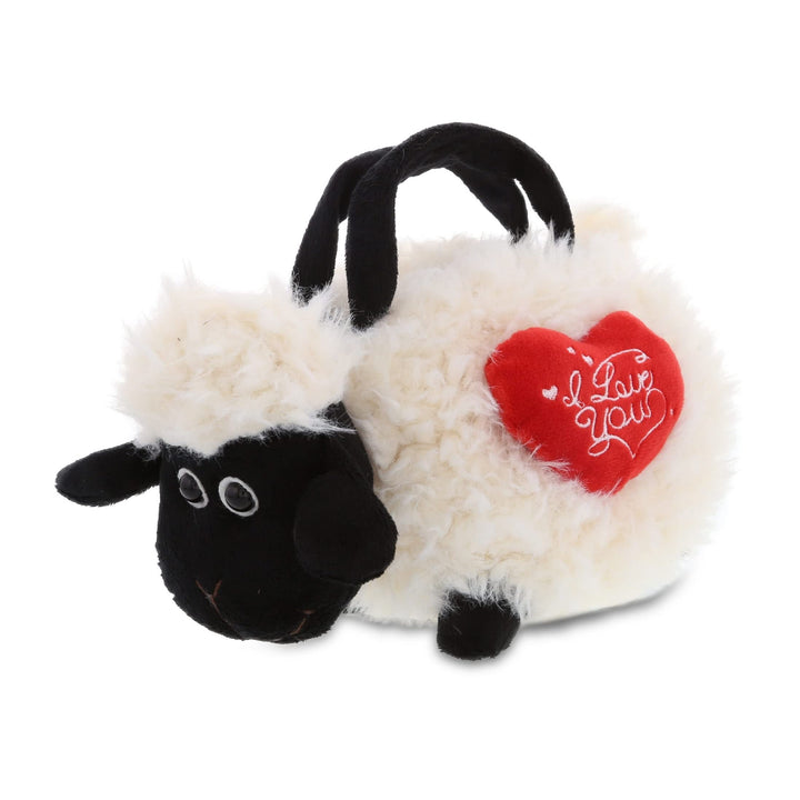 I Love You Plush Black Nose Sheep Handbag W/Heart 8.5 Inches Long Red White Polyester