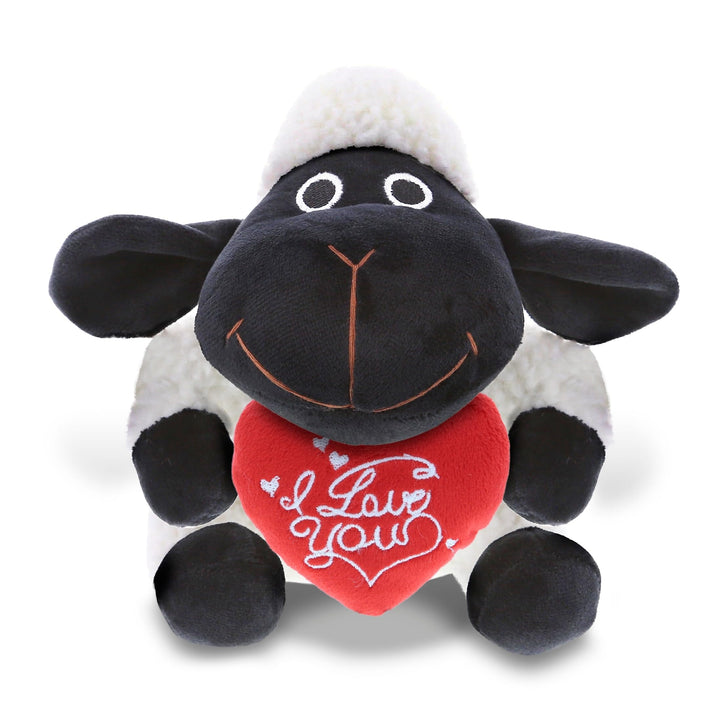 I Love You Plush Black Nose Sheep â€“ Stuffed Animal with Heart 6 Inches Red White Polyester