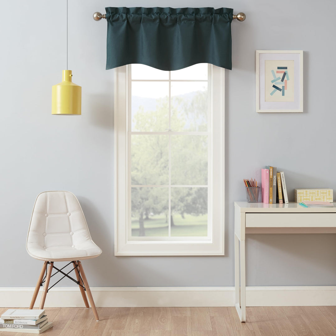 Eclipse Kendall Modern Scalloped Rod Pocket Valance, Thermal Insulated and Noise Reducing Valance for -Kitchen, Living Room or Nursery, (1 Panel), 42 in Wide x 18 in Long, Teal