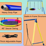 2 Seat Swing Set for Backyard with 1 Saucer Belt Multi-Colorful