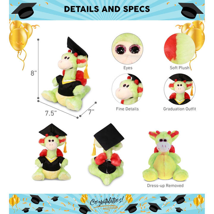 Dragon aduation Plush Toy with Gown and Cap Tassel 8 Inches Black