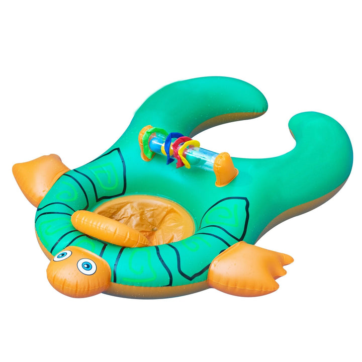 40" Green and Orange Turtle Baby Mom Inflatable Swimming Pool Seat Plastic