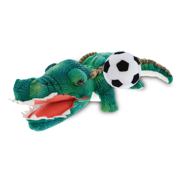 Soft Green Alligator Stuffed Animal with Soccer Ball Plush 24 Inches Black White Polyester