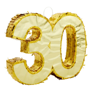 Gold Foil Number 30 Pinata For Birthday Party Decorations Centerpieces Anniversary Celebrations (Small 16.5 X 13 In) Wood