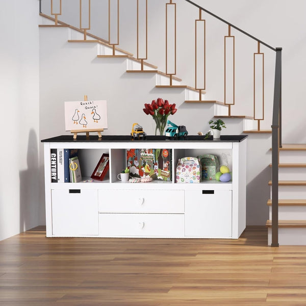 Kids Toy Storage Organizer Cabinet with Bookshelf White MDF