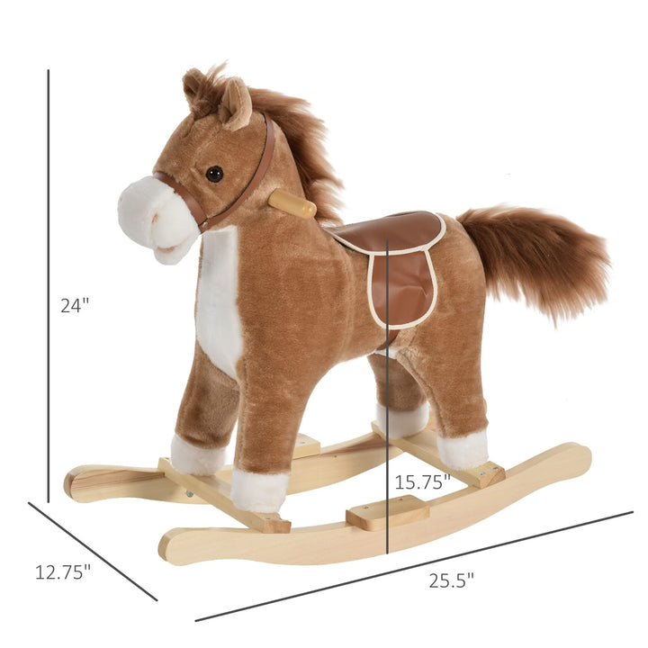 Rocking Horse Plush Animal On Wooden Rockers Baby Chair with Sounds