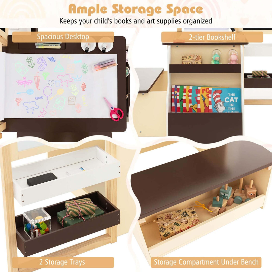 Kids Art Center Table Bench Set Adjustable Double-Sided Easel