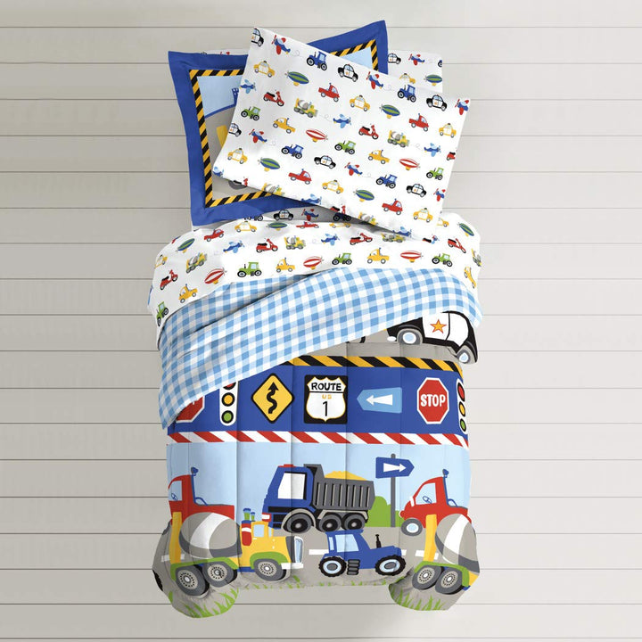 Multi Color Transportation Themed Comforter Set With Sheets Twin Cars