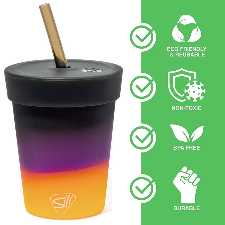 Silipint: Silicone Kids 8oz Straw Tumblers: 2 Pack - Sun Storm