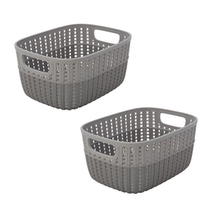 Simplify 2 Pack 2 Tone Sailor Knot Plastic Storage Tote | Decorative Basket | Closet Organization | De-clutter | Accessories | Toys | Bathroom Organization | Small | Grey/Grey