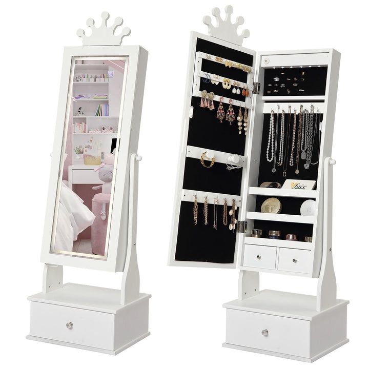 Kids Jewelry Armoire with Full-Length Mirror Girl Vanity Dress Up Storage Cabinet White Children's MDF