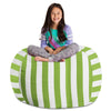 Posh Stuffable Kids Stuffed Animal Storage Bean Bag Chair Cover - Childrens Toy Organizer, X-Large 48" - Canvas Stripes Green and White