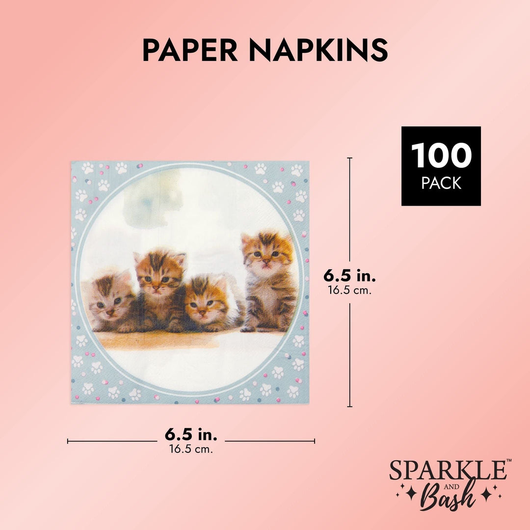 Kitten Paper Napkins for Kitty Cat Birthday Party Supplies (6.5x6.5 in