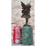 Fairy Angel Girl Child onze Sculpture Figure On Green Marble Base