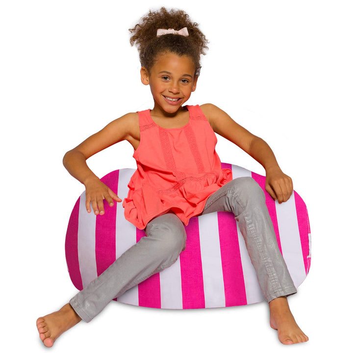 Posh Creations Bean Bag Chair for Kids, Teens, and Adults Includes Removable and Machine Washable Cover, 27in - Medium, Canvas Stripes Pink and White